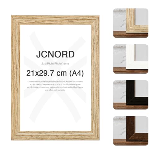 JCNORD MDF Eichenfarbener Holz Bilderrahmen A4 (21x29.7 cm) mit bruchsicherem Plexi-Glas | Moderner Fotorahmen für Wände und Tische von JCNORD