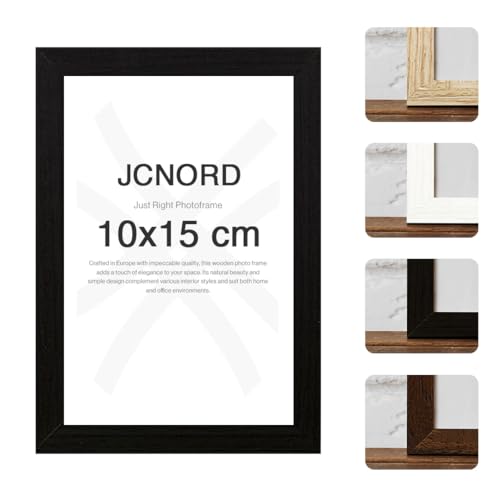 JCNORD Schwarzer MDF Holz Bilderrahmen 10x15 cm mit bruchsicherem Plexi-Glas | Moderner Fotorahmen für Wände und Tische von JCNORD
