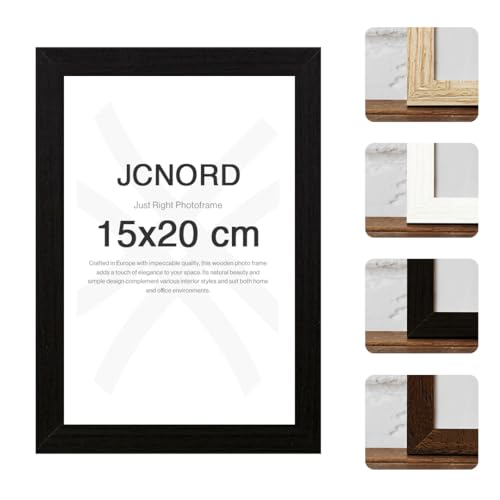 JCNORD Schwarzer MDF Holz Bilderrahmen 15x20 cm mit bruchsicherem Plexi-Glas | Moderner Fotorahmen für Wände und Tische von JCNORD