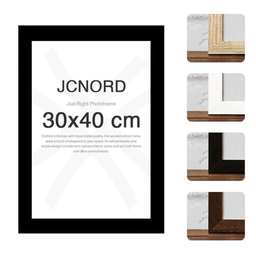 JCNORD Schwarzer MDF Holz Bilderrahmen 30x40 cm mit bruchsicherem Plexi-Glas | Moderner Fotorahmen für Wände und Tische von JCNORD