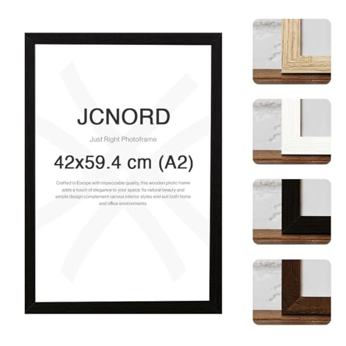 JCNORD Schwarzer MDF Holz Bilderrahmen A2 (42x59.4 cm) mit bruchsicherem Plexi-Glas | Moderner Fotorahmen für Wände und Tische von JCNORD