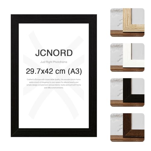 JCNORD Schwarzer MDF Holz Bilderrahmen A3 (29.7x42 cm) mit bruchsicherem Plexi-Glas | Moderner Fotorahmen für Wände und Tische von JCNORD