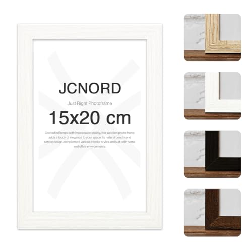 JCNORD Weißer MDF Holz Bilderrahmen 15x20 cm mit bruchsicherem Plexi-Glas | Moderner Fotorahmen für Wände und Tische von JCNORD