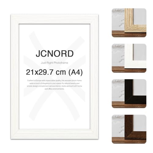 JCNORD Weißer MDF Holz Bilderrahmen A4 (21x29.7 cm) mit bruchsicherem Plexi-Glas | Moderner Fotorahmen für Wände und Tische von JCNORD