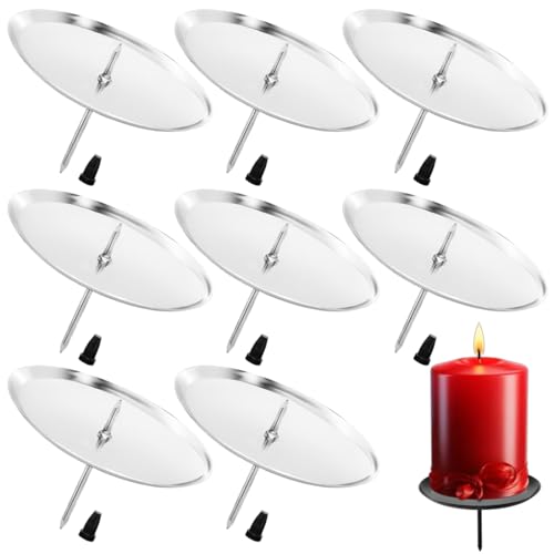 8 Stück Kerzenhalter Adventskranz, Adventskerzenhalter, Halloween Kerzenteller Metall Kerzenleuchter für Adventskranz, Metall Kerzenleuchter mit Dorn-Adventskranz Deko Weihnachten Kerzenteller-Silber. von JCOTCL