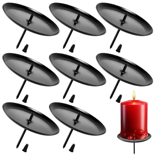 8Stück Kerzenhalter Adventskranz, Adventskerzenhalter, Halloween Kerzenteller Metall Kerzenleuchter für Adventskranz, Metall Kerzenleuchter mit Dorn-Adventskranz Deko Weihnachten Kerzenteller-Schwarz. von JCOTCL