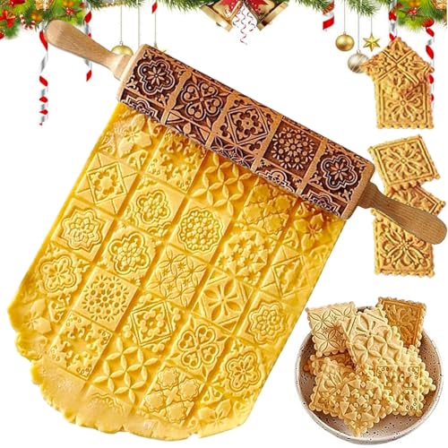 Weihnachts Nudelholz, Teigroller Weihnachten Nudelholz mit Muster, Nudelholz mit Muster, Nudelholz mit Muster Weihnachten, Teigroller mit Muster, Präge Nudelholz, Geprägtes Nudelhölzer.(Flower) von JCOTCL