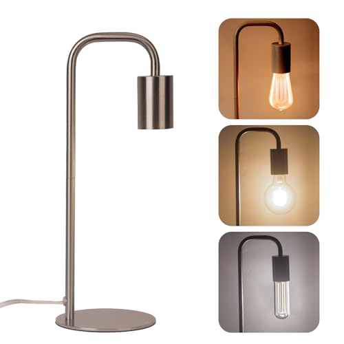 JCPYIUL Kleine Lampe mit Kabel, Mini Tischlampe Silber, Tischlampen E27 mit Kabel, Metal Tischlampe Industrial für Schreibtisch von JCPYIUL