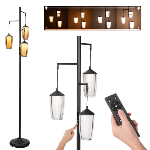 JCPYIUL LED Stehlampe Wohnzimmer Dimmbar, Standleuchte 3-Licht mit Fernbedienung für Kinderzimmer, Büro, Wohnzimmer, Ecke Nachttischlampe von JCPYIUL