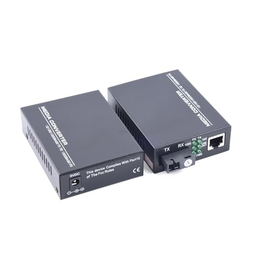 JCQXJJLWN Paar HTB-GS-03 Gigabit-Glasfaser-Medienkonverter 10/100/1000 Mbit/s Singlemode auf RJ45 3 km UPC/APC SC-Ports mit Stromversorgung(EU Power) von JCQXJJLWN