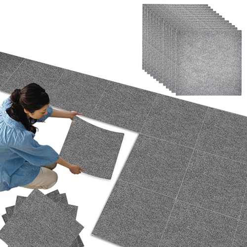 JCRWXP 12 Stück Teppichfliesen Selbstklebend, 30 x 30 cm rutschfeste Teppich Klein, Dunkelgrau Waschbarer Auslegware, Verschleißfester Kleiner Teppich, für Heim und Büro von JCRWXP