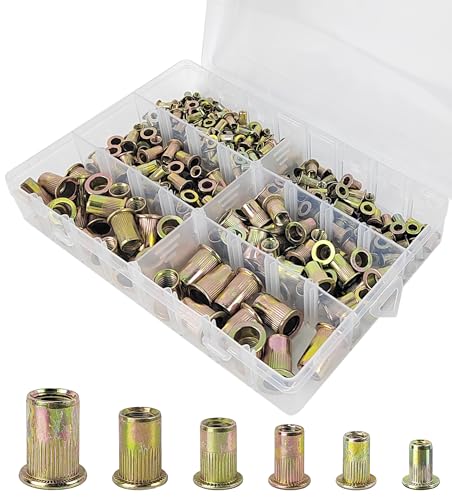 300 Stück Nietmuttern Set, M3/M4/M5/M6/M8/M10 Blindnieten Set, Einschraubmutter Schmiernippel Set mit Aufbewahrungsbox, für Fabriken, Maschinenfabriken, Automobilfabriken (1) von JCRWXP