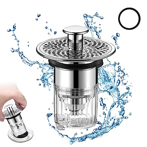 JCRWXP Waschbeckenstöpsel, Pop-Up Stöpsel Waschbecken, Abfluss Stopfen Waschbecken 34-37mm, Anti Clogging Sieb, Silber, Kupfer + ABS von JCRWXP
