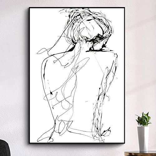 Schwarz-weiße Linienkunstdrucke Abstrakte Frau Linienkunst Frau Silhouette Bilder Minimalistische Linienmalerei Schwarz und Weiß Silhouette Kunst Abstrakte Frau Körper Silhouette Linie Kunstdruck 40,6 von JCSMHVLA