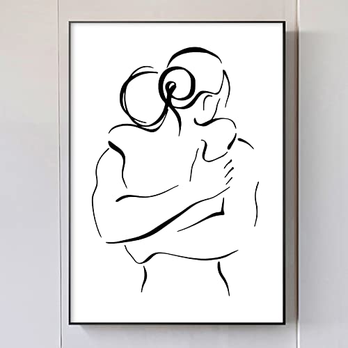 Schwarz-weiße abstrakte Linie Kunst Leinwanddruck Paar Umarmung Wandkunst Paar Linie Kunst Wanddekoration Schwarz und Weiß Silhouette Kunst Paar Leinwand Malerei Minimalistische Linie Kunstdrucke für von JCSMHVLA