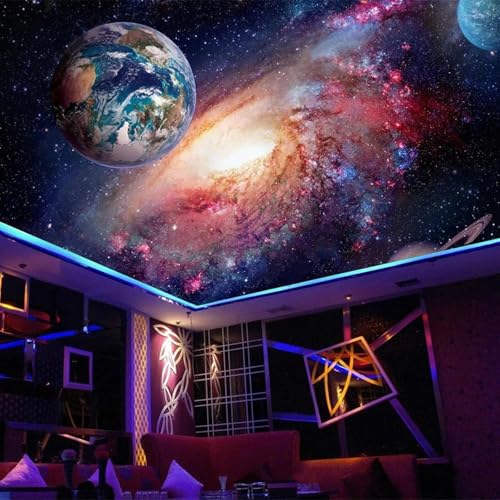 JCSMKFQ Deckenwandbild 3D Wohnzimmer Tapete Erde Sternenhimmel Galaxie Innendeckendekoration Wandkunst Malerei Aufkleber von JCSMKFQ