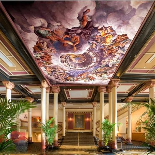 JCSMKFQ Deckenwandbild 3D Wohnzimmer Tapete Europäische Ölgemälde Figuren Innendeckendekoration Wandkunst Malerei Aufkleber von JCSMKFQ