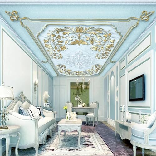 JCSMKFQ Deckenwandbild 3D Wohnzimmer Tapete Europäisches geprägtes Relief Innendeckendekoration Wandkunst Malerei Aufkleber von JCSMKFQ