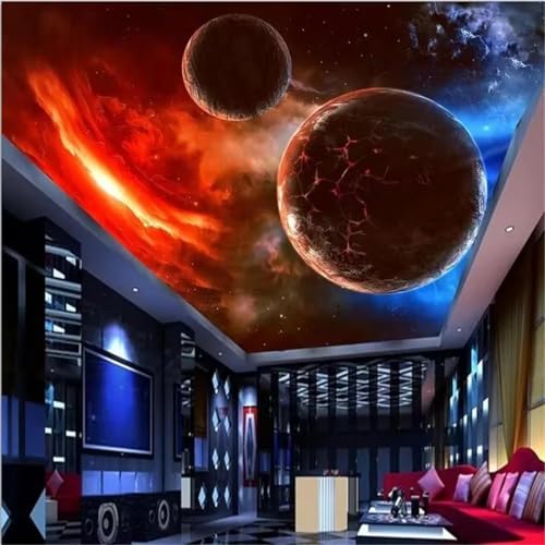 JCSMKFQ Deckenwandbild 3D Wohnzimmer Tapete Flamme Meteorit Universum Planet Innendeckendekoration Wandkunst Malerei Aufkleber von JCSMKFQ