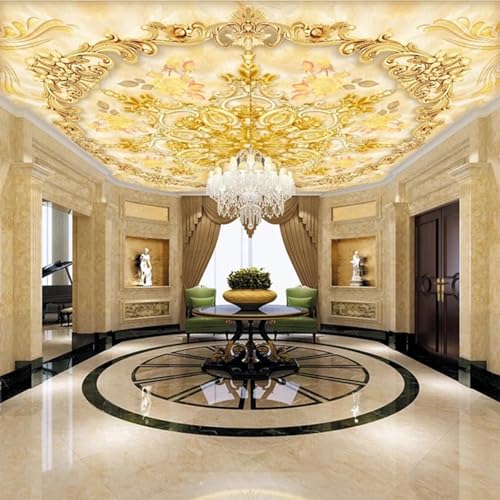 JCSMKFQ Deckenwandbild 3D Wohnzimmer Tapete Gold Marmor geprägt Innendecke Dekoration Wand Kunst Malerei Aufkleber von JCSMKFQ