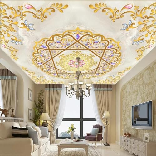 JCSMKFQ Deckenwandbild 3D Wohnzimmer Tapete Gold geprägt Marmor Innendeckendekoration Wandkunst Malerei Aufkleber von JCSMKFQ