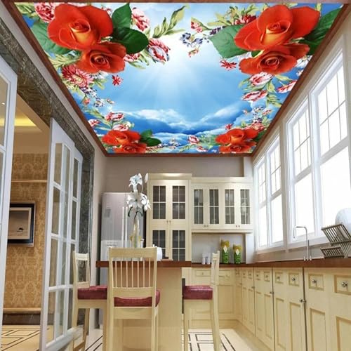 JCSMKFQ Deckenwandbild 3D Wohnzimmer Tapete Rose Himmel blauer Himmel Innendecke Dekoration Wand Kunst Malerei Aufkleber von JCSMKFQ