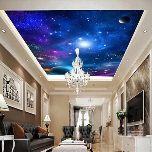 JCSMKFQ Deckenwandbild 3D Wohnzimmer Tapete Universum Farbe Sternenhimmel Innendecke Dekoration Wand Kunst Malerei Aufkleber von JCSMKFQ