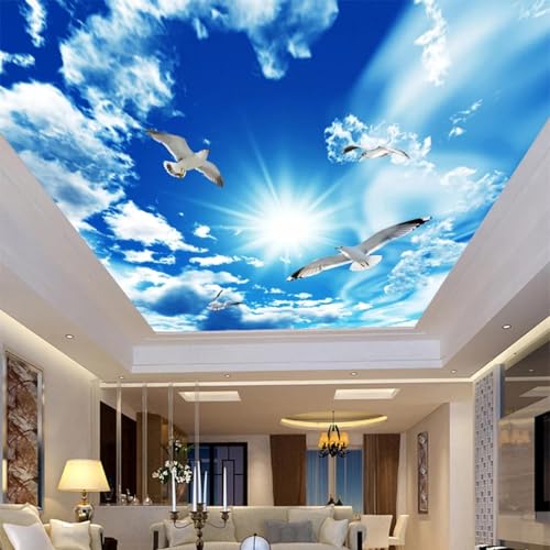 JCSMKFQ Deckenwandbild 3D Wohnzimmer Tapete blauer Himmel weiße Wolken Möwe Innendeckendekoration Wandkunst Malerei Aufkleber von JCSMKFQ