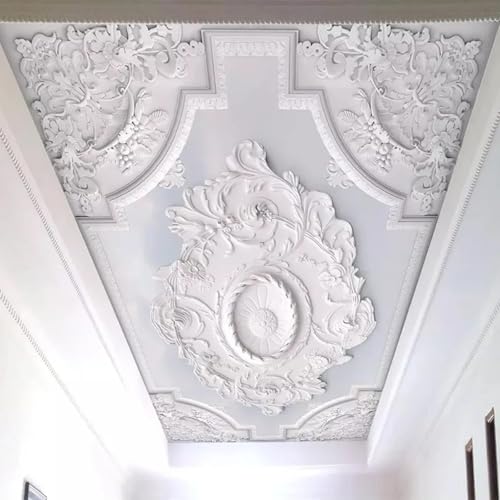 JCSMKFQ Deckenwandbild 3D Wohnzimmer Tapete dreidimensionale weiße Blumen Innendeckendekoration Wandkunst Malerei Aufkleber von JCSMKFQ