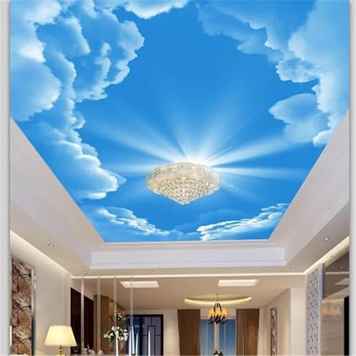 JCSMKFQ Deckenwandbild 3D Wohnzimmer Tapete dreidimensionaler blauer Himmel und weiße Wolken Sonnenschein Innendeckendekoration Wandkunst Malerei Aufkleber von JCSMKFQ