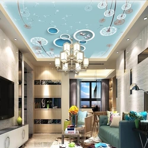 JCSMKFQ Deckenwandbild 3D Wohnzimmer Tapete geometrische kreisförmige Löwenzahn Innendecke Dekoration Wand Kunst Malerei Aufkleber von JCSMKFQ