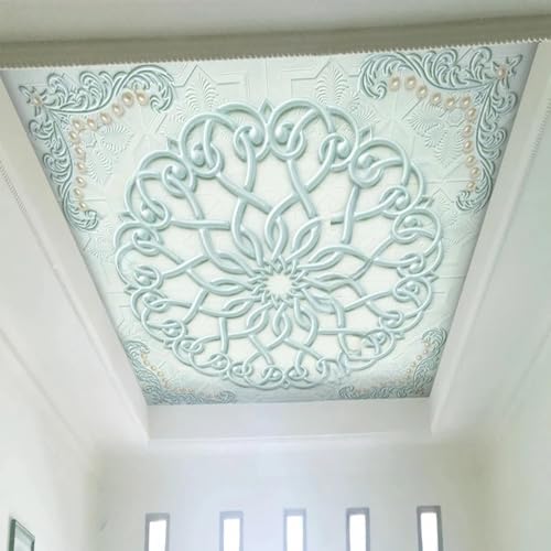 JCSMKFQ Deckenwandbild 3D Wohnzimmer Tapete helle Farbe ethnischen Stil geprägte Innendeckendekoration Wandkunst Malerei Aufkleber von JCSMKFQ