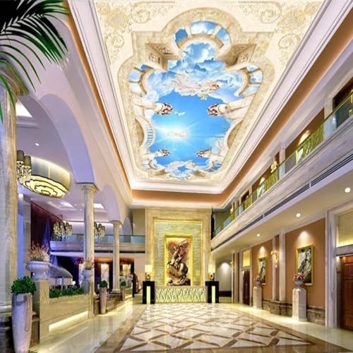 JCSMKFQ Deckenwandbild 3D Wohnzimmer Tapete klassischer blauer Himmel Engel Innendeckendekoration Wandkunst Malerei Aufkleber von JCSMKFQ