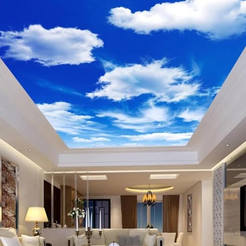 JCSMKFQ Selbstklebende PVC-Wandbild 3D Wohnzimmer Tapete blauer Himmel und weiße Wolken Landschaft Innendecke Dekoration Wandkunst Malerei Aufkleber von JCSMKFQ