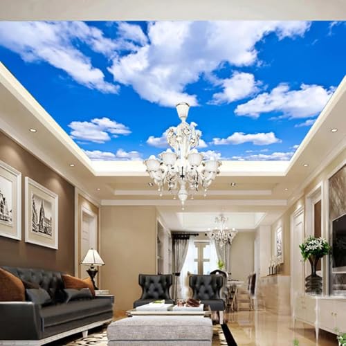 JCSMKFQ Selbstklebende PVC-Wandbild 3D Wohnzimmer Tapete einfachen blauen Himmel und weiße Wolken Innendecke Dekoration Wandkunst Malerei Aufkleber von JCSMKFQ