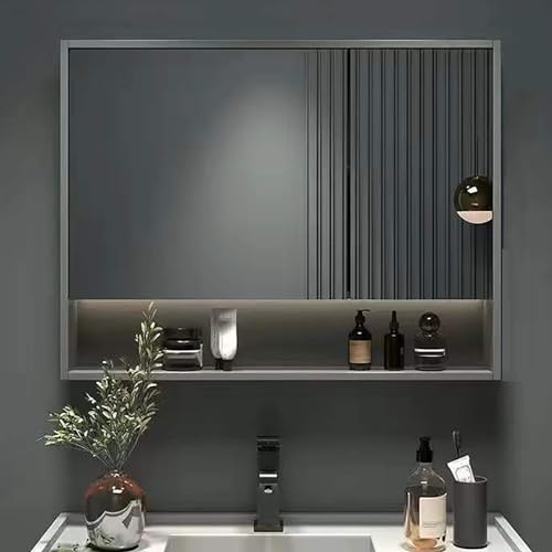 Badezimmerschrank mit Spiegel Badezimmer-Kosmetikspiegelschränke, Rahmenloser Spiegelschränke fürs Bad mit Dämpfenden Scharnieren, für Waschküche und Wohnzimmer ( Color : Grau , Size : 68*11*70cm/28*4 von JCSRYD