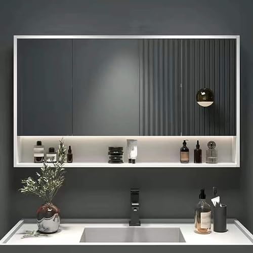 Badezimmerschrank mit Spiegel Badezimmer-Kosmetikspiegelschränke, Rahmenloser Spiegelschränke fürs Bad mit Dämpfenden Scharnieren, für Waschküche und Wohnzimmer ( Color : Wit , Size : 88*13*70cm/35*5* von JCSRYD