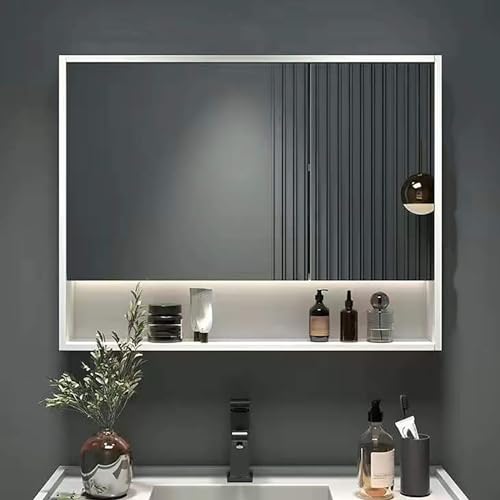 Badezimmerschrank mit Spiegel Badezimmer-Kosmetikspiegelschränke, Rahmenloser Spiegelschränke fürs Bad mit Dämpfenden Scharnieren, für Waschküche und Wohnzimmer ( Color : Wit , Size : 78*13*70cm/31*5* von JCSRYD
