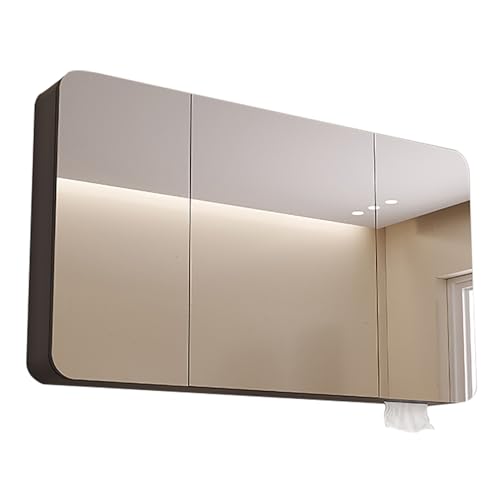 JCSRYD Bad Spiegelschrank mit Beleuchtung Badezimmerspiegelschrank mit 3 Türen, Spiegelschrank mit LED Leuchten, für Einbau Oder Aufputzmontage (Color : Gray A, Size : 90 * 70 * 13cm/35 * 28 * 5in) von JCSRYD