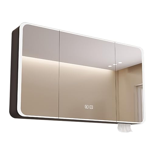 JCSRYD Bad Spiegelschrank mit Beleuchtung Badezimmerspiegelschrank mit 3 Türen, Spiegelschrank mit LED Leuchten, für Einbau Oder Aufputzmontage (Color : Gray B, Size : 90 * 70 * 13cm/35 * 28 * 5in) von JCSRYD
