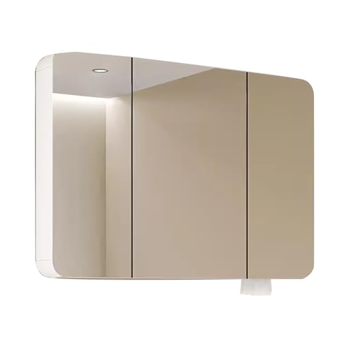 JCSRYD Bad Spiegelschrank mit Beleuchtung Badezimmerspiegelschrank mit 3 Türen, Spiegelschrank mit LED Leuchten, für Einbau Oder Aufputzmontage (Color : White A, Size : 110 * 70 * 13cm/43 * 28 * 5in) von JCSRYD