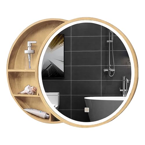 JCSRYD Badezimmer Spiegelschrank Runder Wandmontierter Spiegelschrank mit Stauraum, Beleuchteter Holzspiegelschrank für Badezimmer, für Badezimmer Waschküche (Color : Gold B, Size : 50cm/20in) von JCSRYD