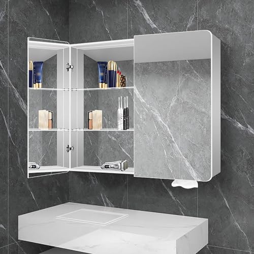 JCSRYD Badezimmerschrank mit Spiegel Großer, Breiter Wandschrank, Badezimmer Spiegelschrank mit 2 Türen, für Einbau- Oder Oberflächenmontage (Color : Silver, Size : 80 * 80 * 13cm/31 * 31 * 5in) von JCSRYD