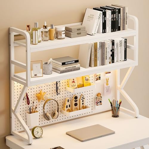 JCSRYD Büro Organizer Schreibtisch Schreibtisch Bücherregal, Mehrzweck Bücherregal mit 2 Ebenen, Schreibtisch Organizer für Büro, Heimdekoration, Küche(Color:Wit,Size:110 * 25 * 96cm/43 * 10 * 38in) von JCSRYD