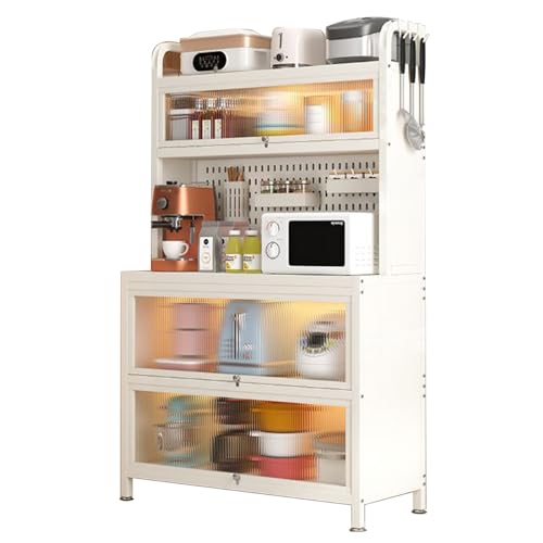 JCSRYD Küchenschrank mit Arbeitsplatte Küchenschrank, Robustes Bäckerregal, Freistehendes Küchenregal, Höhenverstellbar, mit Sensorlicht (Color : White 5 Layers, Size : 80cm/31in) von JCSRYD