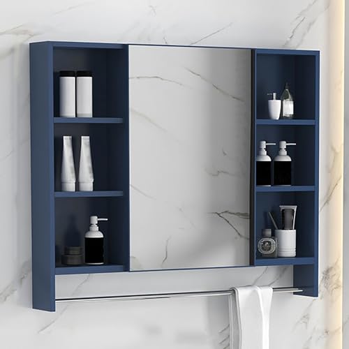 JCSRYD Rechteckiger Badezimmerschrank mit Spiegel, Moderne Badezimmer Spiegelschrank, Wandmontierter Spiegelschränke fürs Bad, Aluminiumlegierung (Color : Blue, Size : 90 * 11 * 65cm/35 * 4 * 26in) von JCSRYD