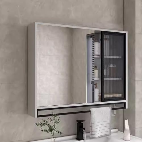 JCSRYD Spiegelschränke Fürs Bad Moderner Bad Spiegelschrank mit Beleuchtung, Badezimmer-Wandschrank mit Regalen für Badezimmer-Aufbewahrung (Color : Gray A, Size : 90 * 12 * 75cm/35 * 5 * 30in) von JCSRYD