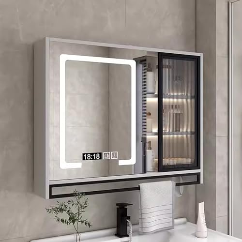 JCSRYD Spiegelschränke Fürs Bad Moderner Bad Spiegelschrank mit Beleuchtung, Badezimmer-Wandschrank mit Regalen für Badezimmer-Aufbewahrung (Color : Gray B, Size : 80 * 12 * 75cm/31 * 5 * 30in) von JCSRYD