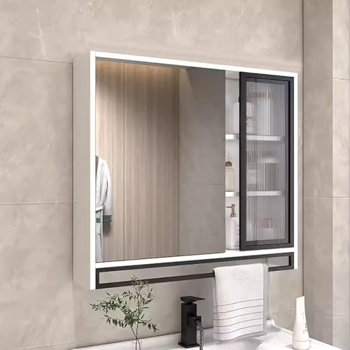 JCSRYD Spiegelschränke Fürs Bad Moderner Bad Spiegelschrank mit Beleuchtung, Badezimmer-Wandschrank mit Regalen für Badezimmer-Aufbewahrung (Color : White A, Size : 60 * 12 * 75cm/24 * 5 * 30in) von JCSRYD