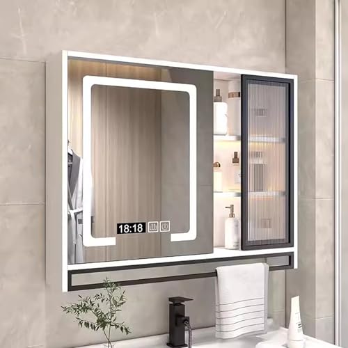 JCSRYD Spiegelschränke Fürs Bad Moderner Bad Spiegelschrank mit Beleuchtung, Badezimmer-Wandschrank mit Regalen für Badezimmer-Aufbewahrung (Color : White B, Size : 80 * 12 * 75cm/31 * 5 * 30in) von JCSRYD